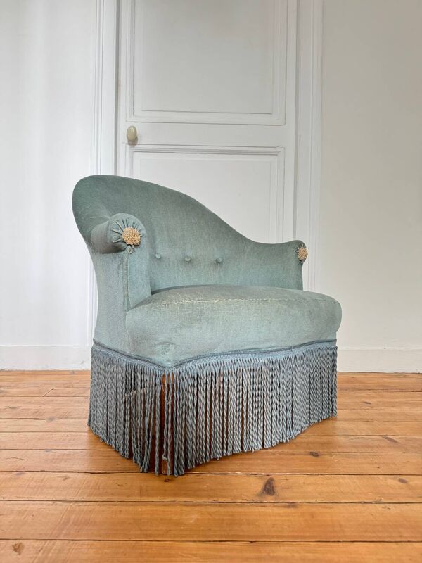 Fauteuil crapaud bleu vintage