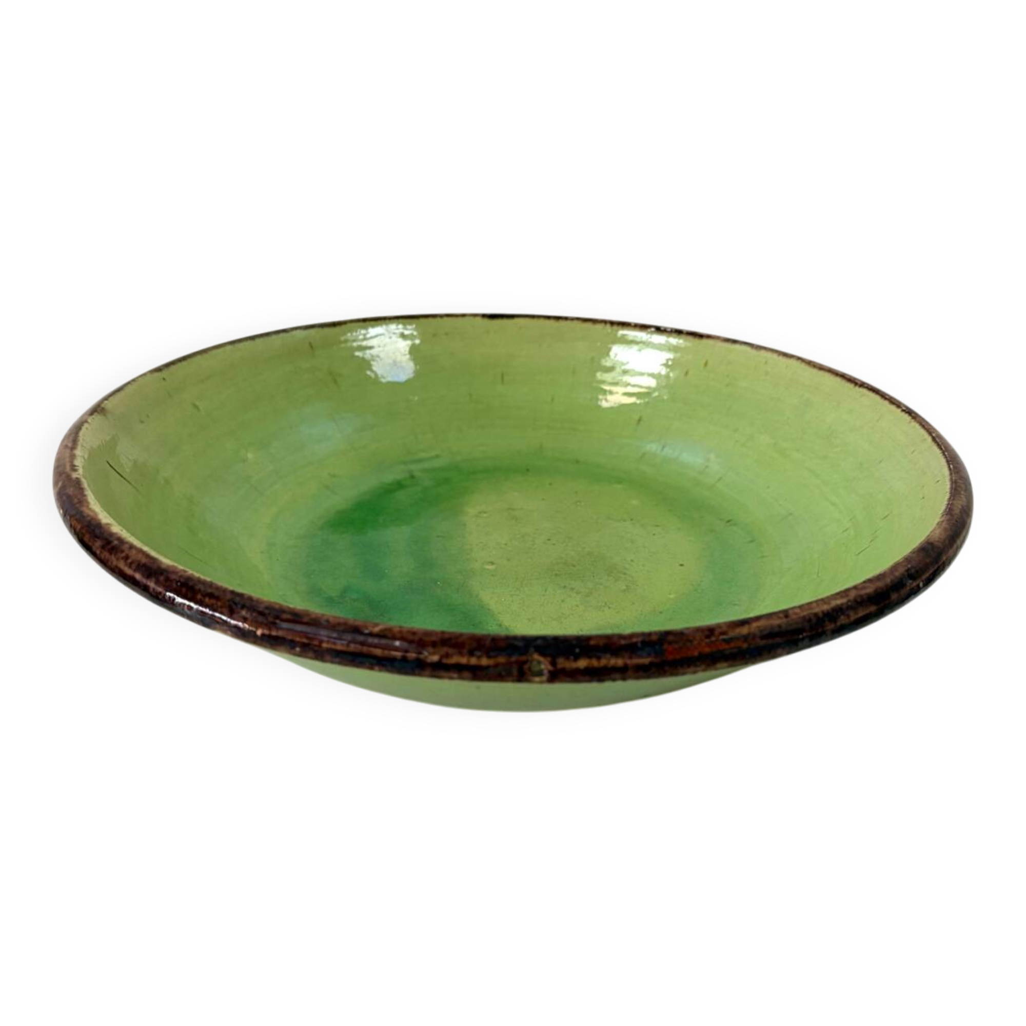 green glazed earthenware dish from the 1950s - Dieulefit
