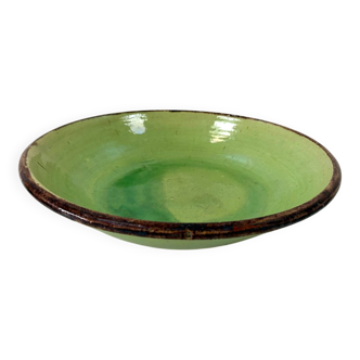 green glazed earthenware dish from the 1950s - Dieulefit