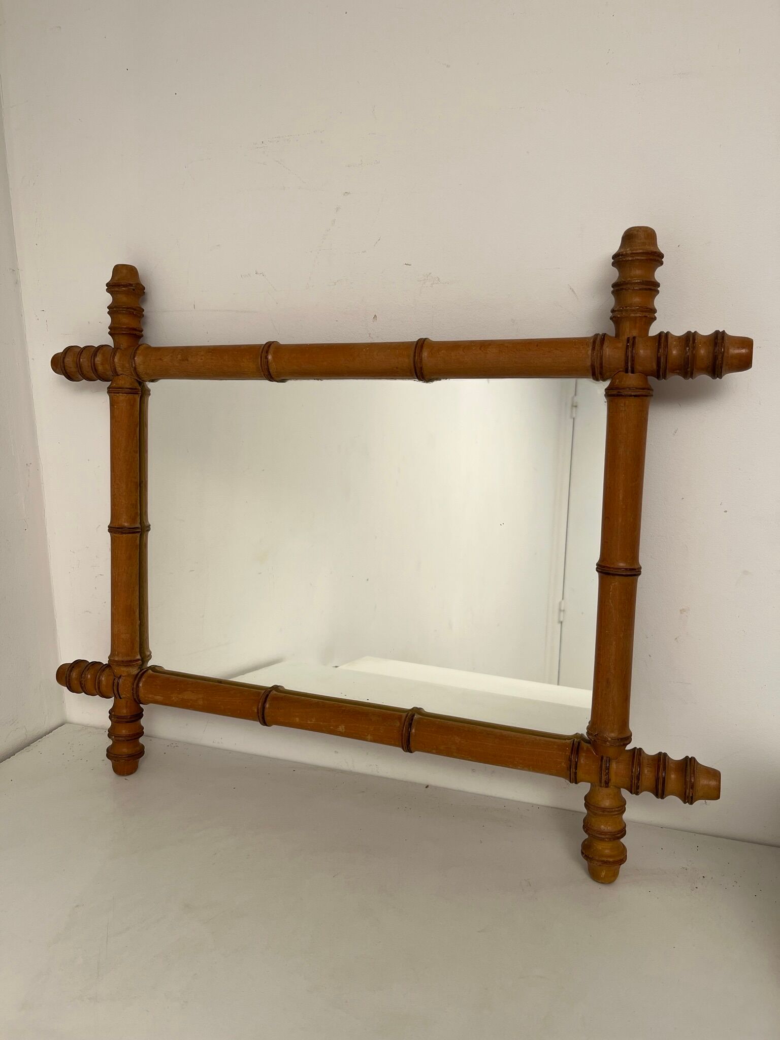 Turned wooden mirror bamboo style 1900s