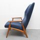 Danish armchair in cherry wood and dark blue fabric