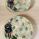 2 vintage Vallauris enamel dessert plates from the 70s