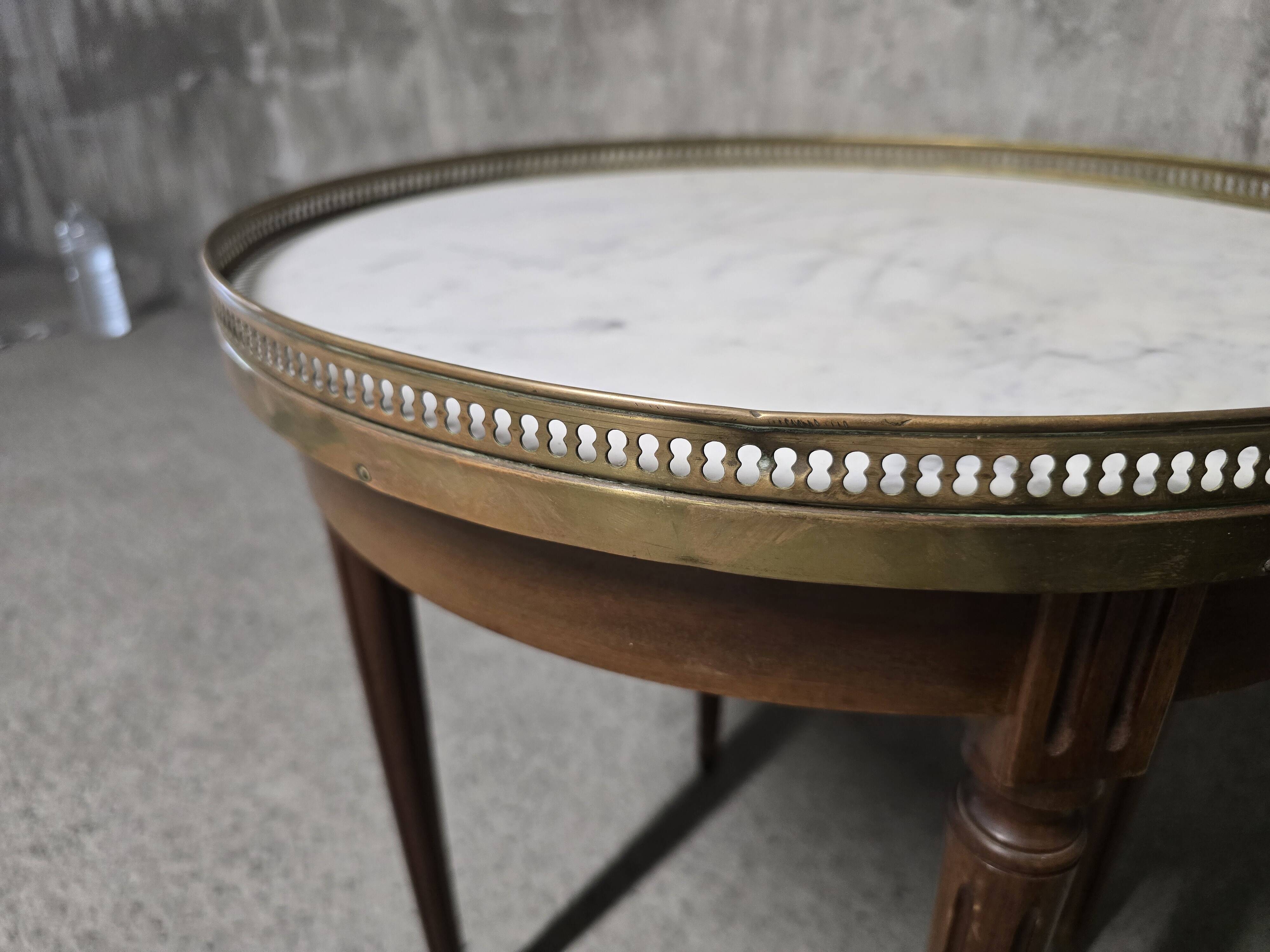 Louis XVI style bouillotte table, marble top.