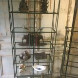 Pair of wrought iron and glass bookcase shelves