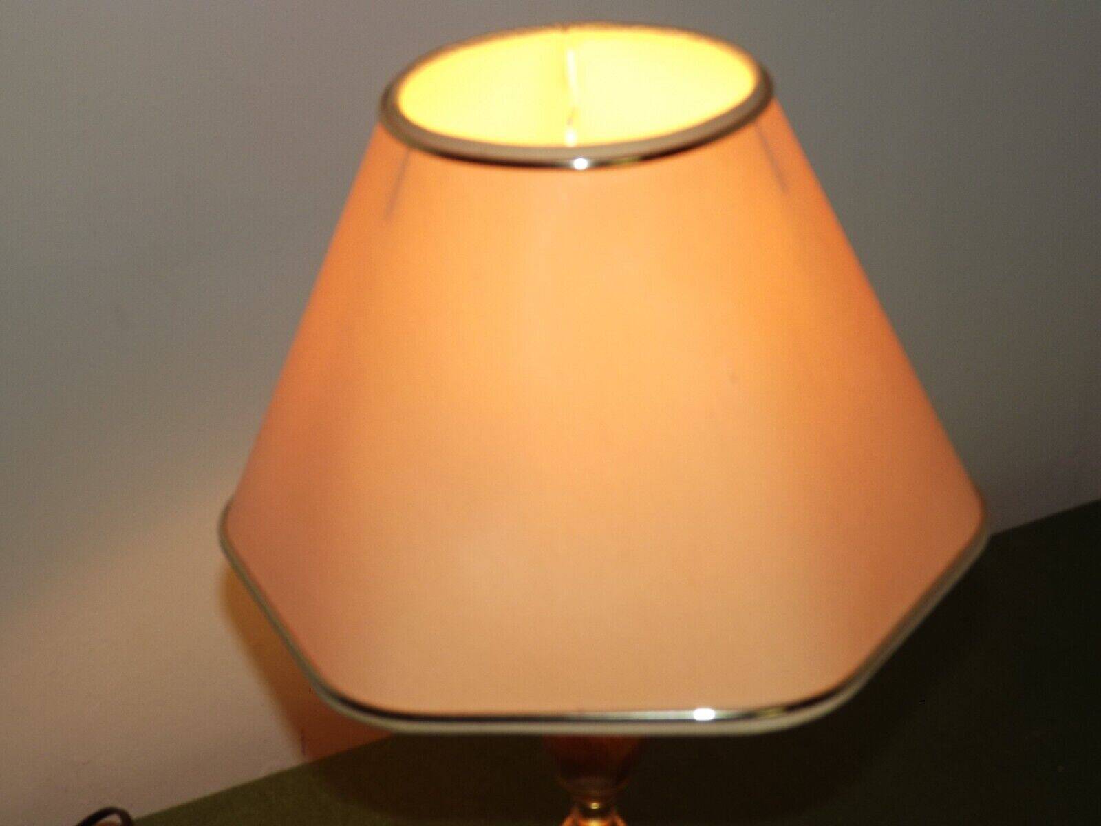 French vintage round brown marble table lamp gold detail beige fabric shade 4059