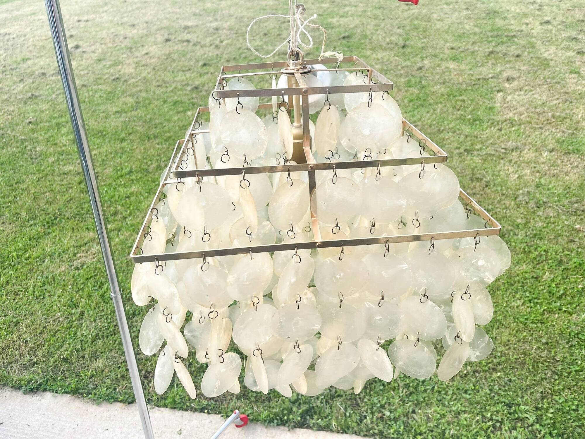 Brass and mother-of-pearl pendant lamp from the 70s