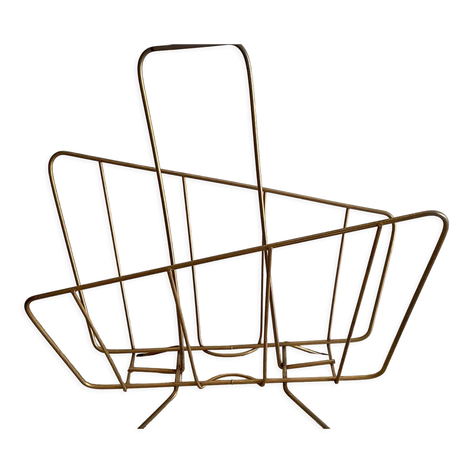 Collector vintage 60s magazine holder in gold painted metal