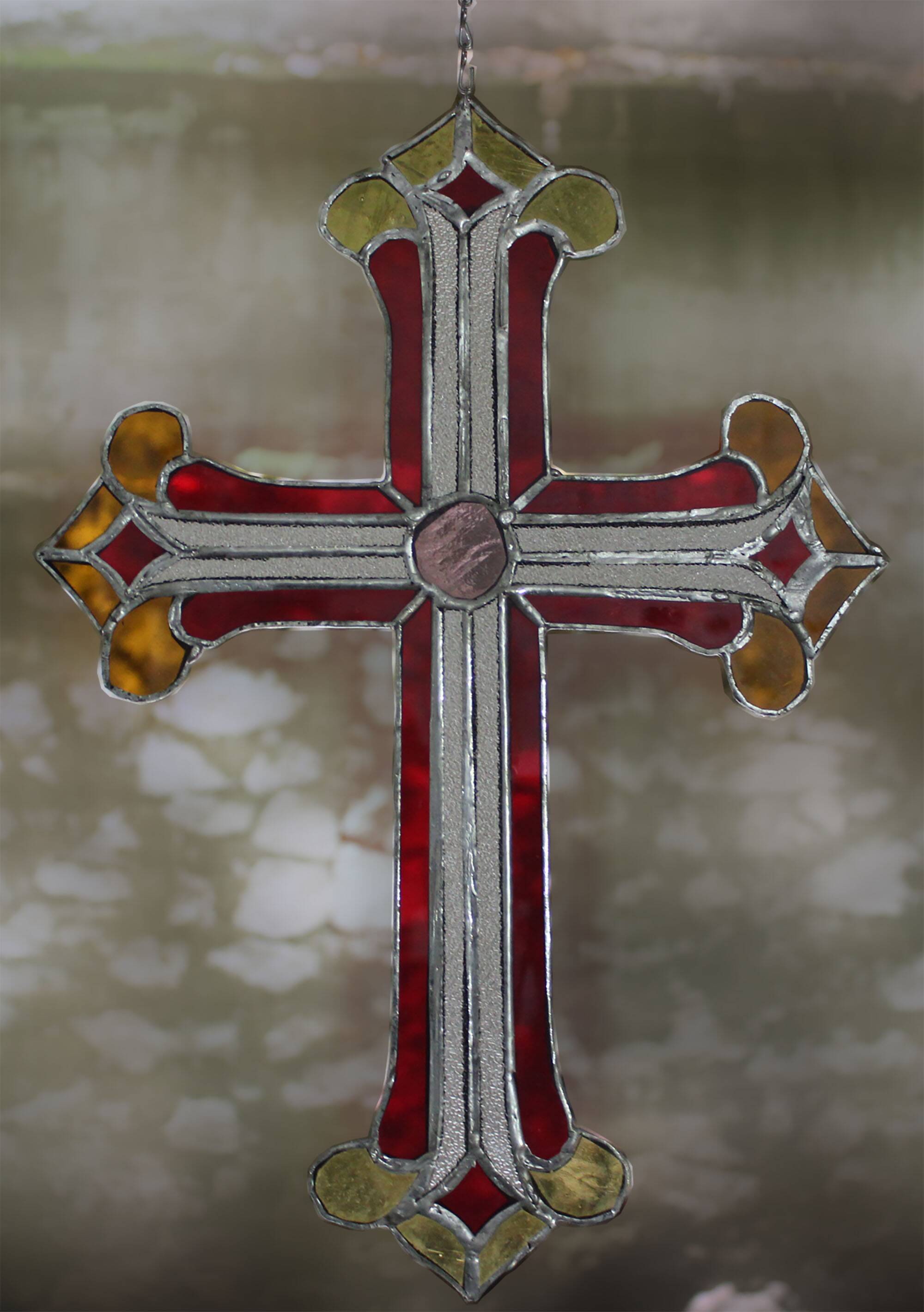 Croix en vitrail – Style Tiffany fait main, décoration murale