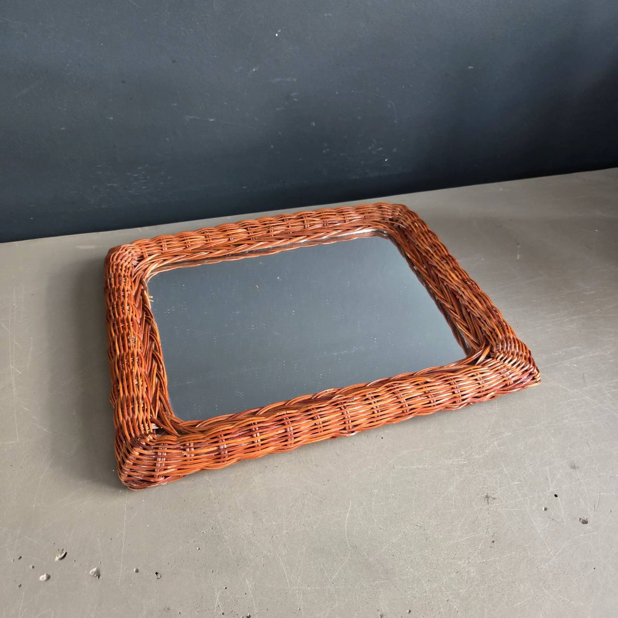 Vintage woven rattan mirror