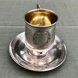 Cup and saucer Russian silver metal