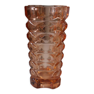 Vase windsor en verre pressé moulé rose par luminarc - années 70 - haut. 25cm