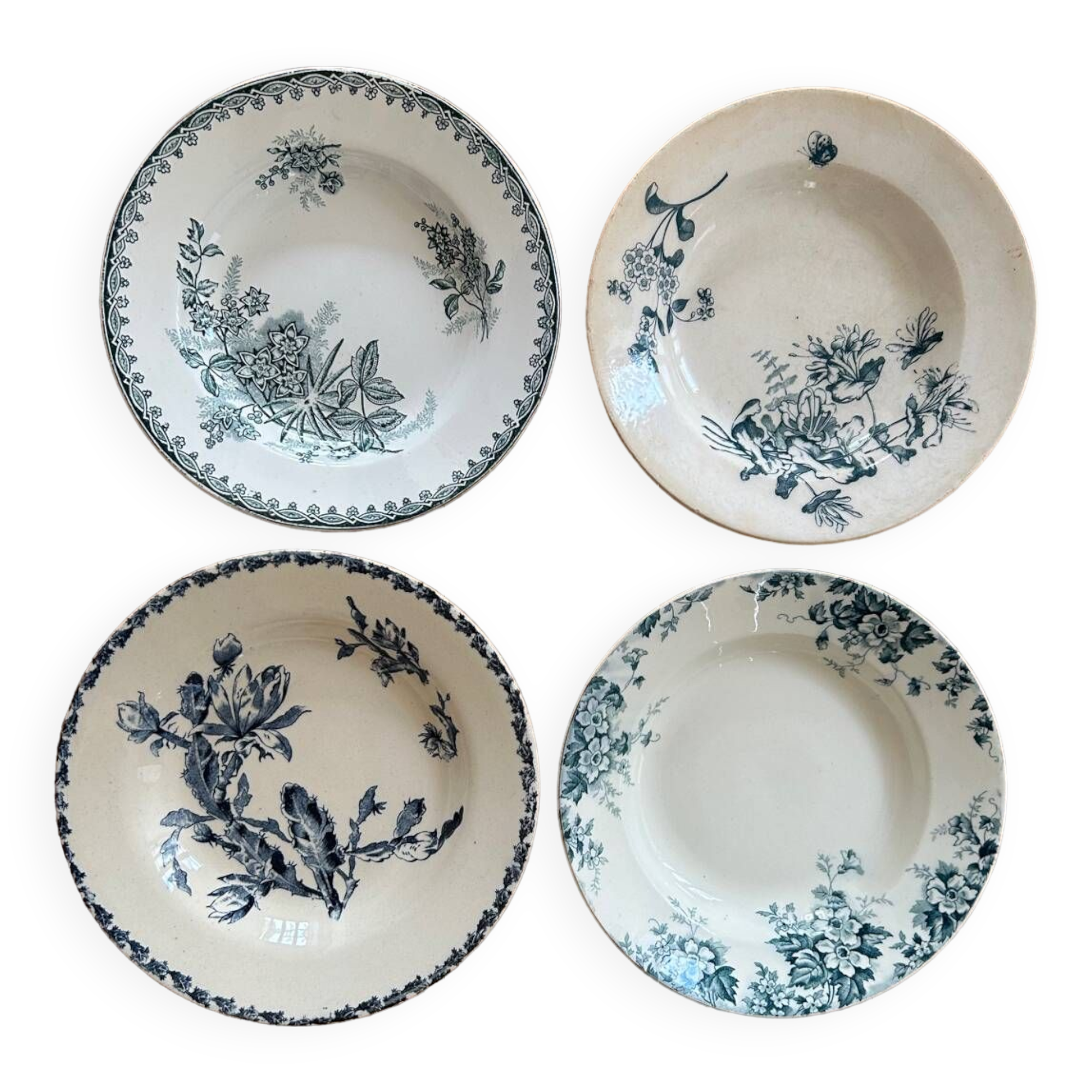 Series of 4 mismatched soup plates “Terre de Fer”