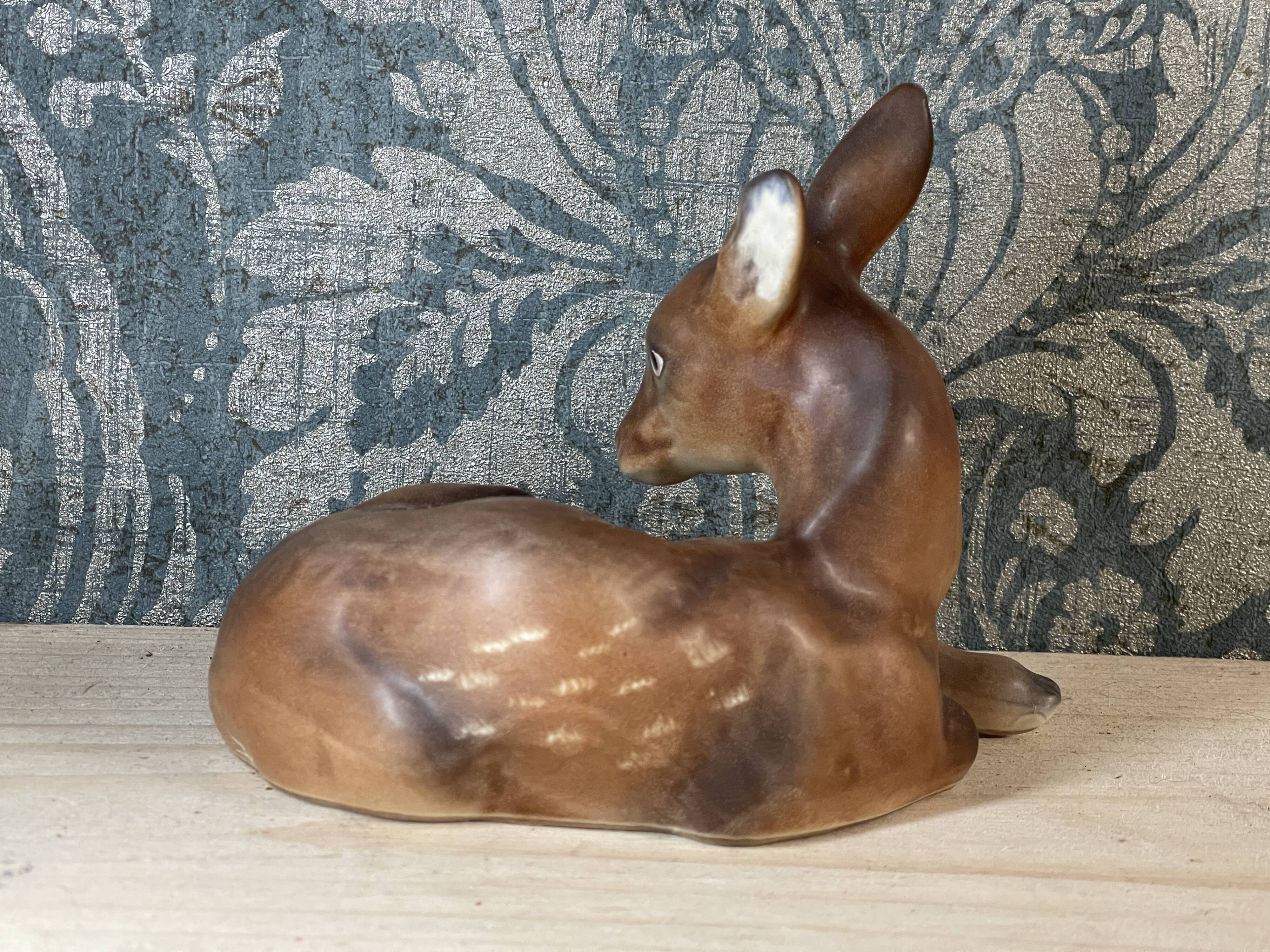 Antique German ceramic fawn