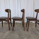 Set of 3 Vintage Wooden Dining Chairs with Brown Leather Seats / Mid-Centur