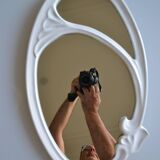 Oval mirror in art nouveau jugendstil style in enamelled cast iron 49 x 29