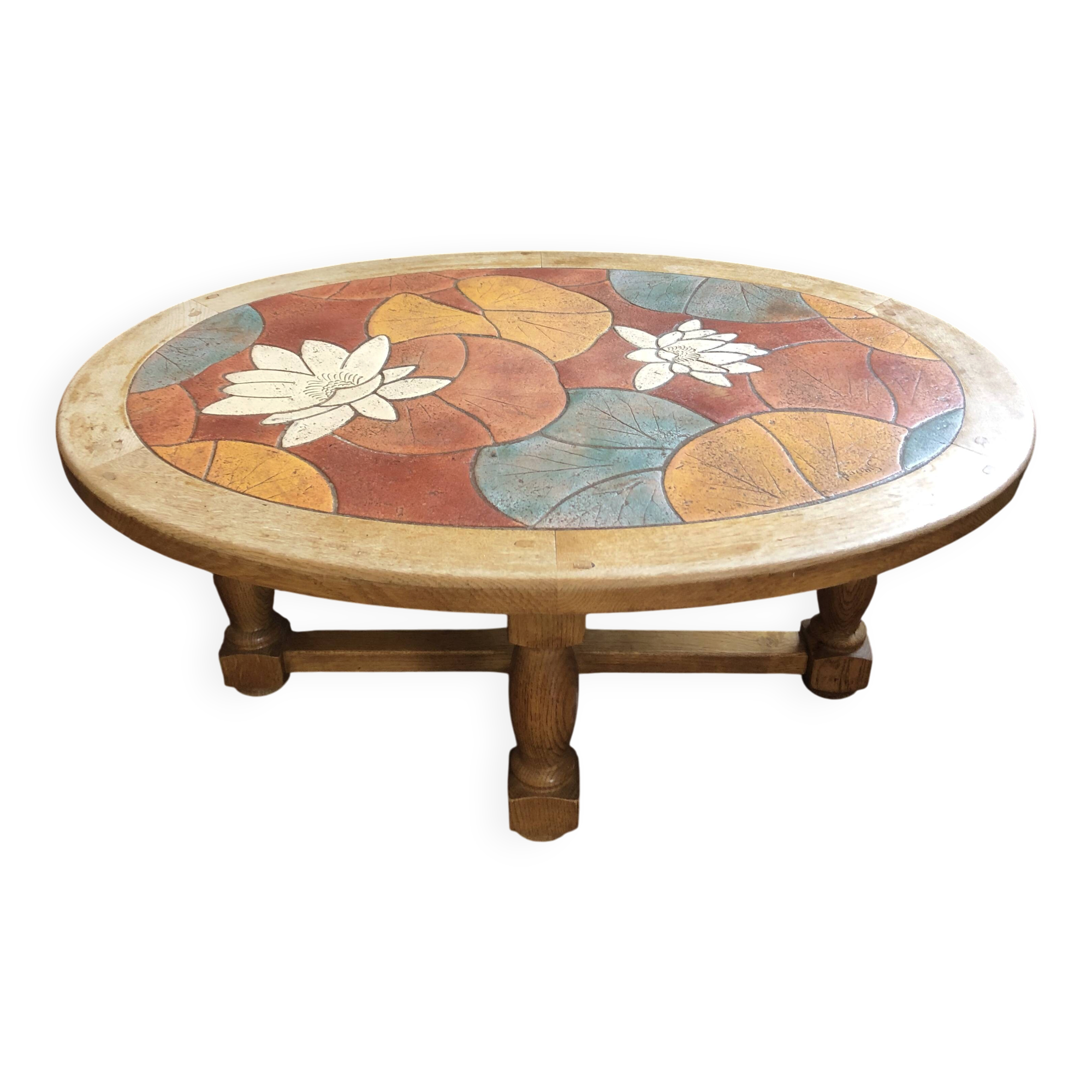 Table basse bois et céramique signée Louis Barrois