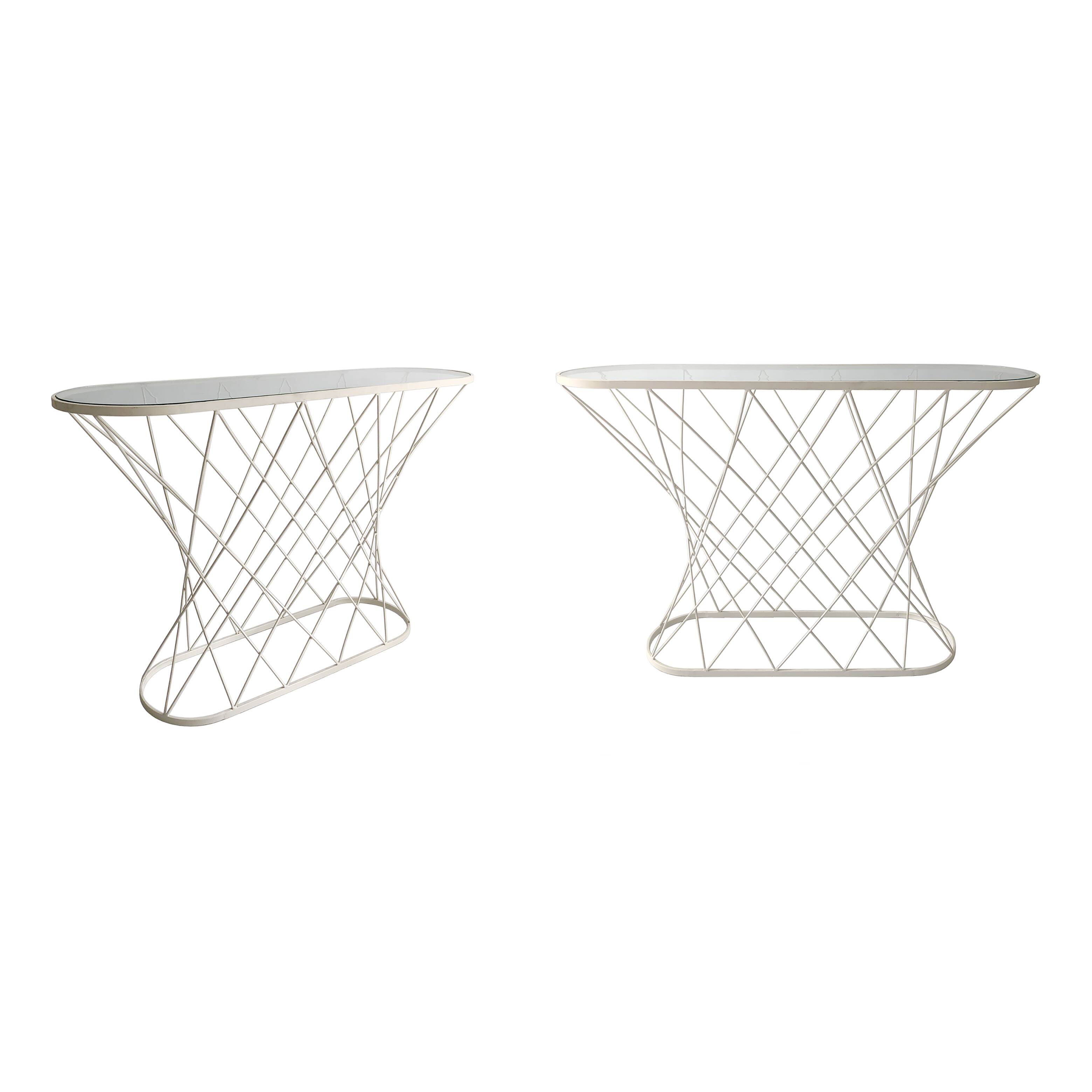 White Twisted Console 1980s  Noguchi Style USA Mid Century Oval