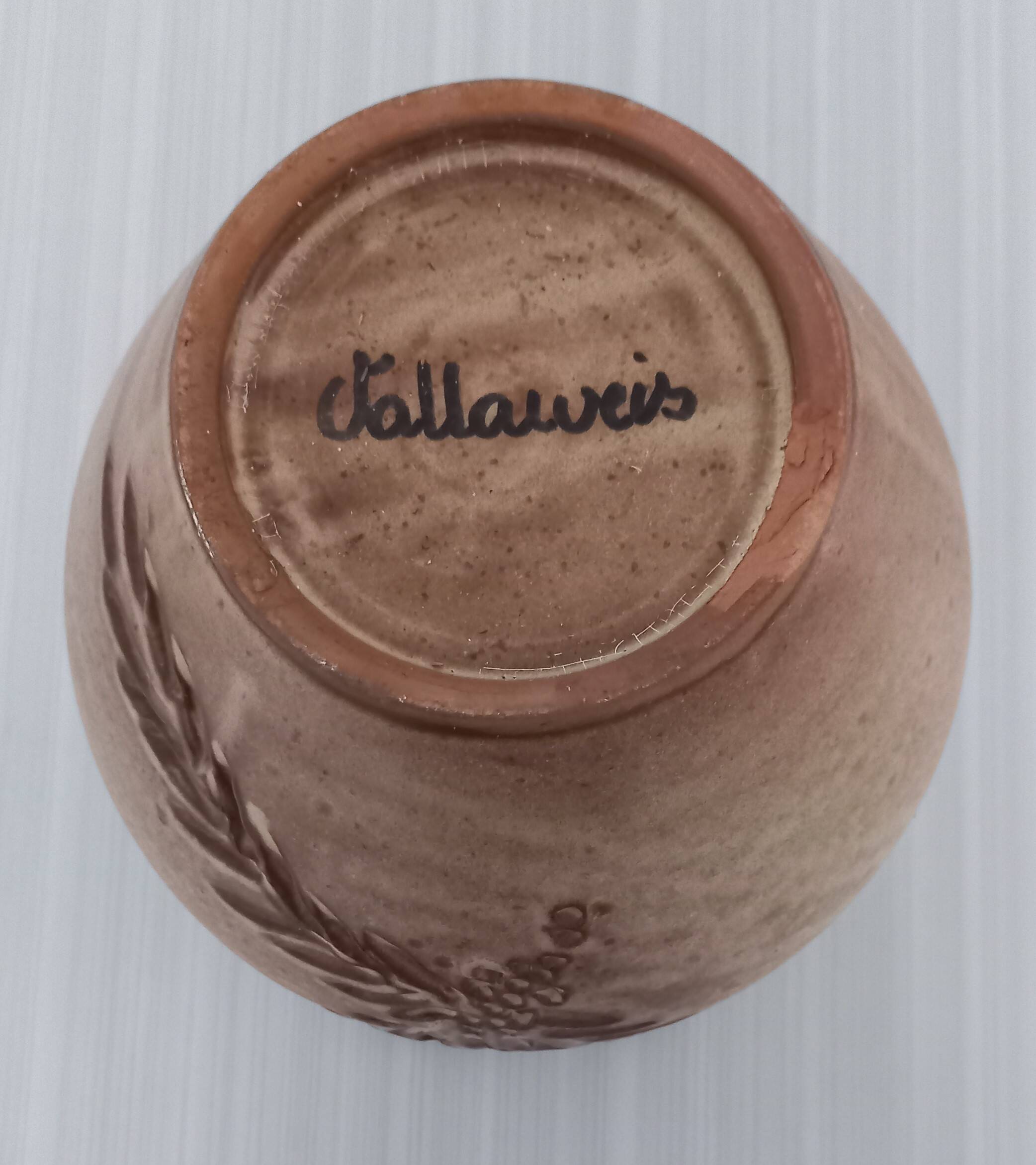 Large handmade Vallauris enameled stoneware vase 32 cm
