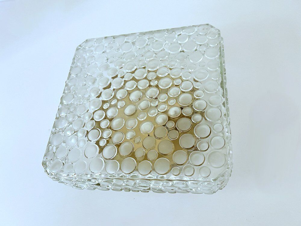 Plafonnier en verre bullé vintage, années 1970