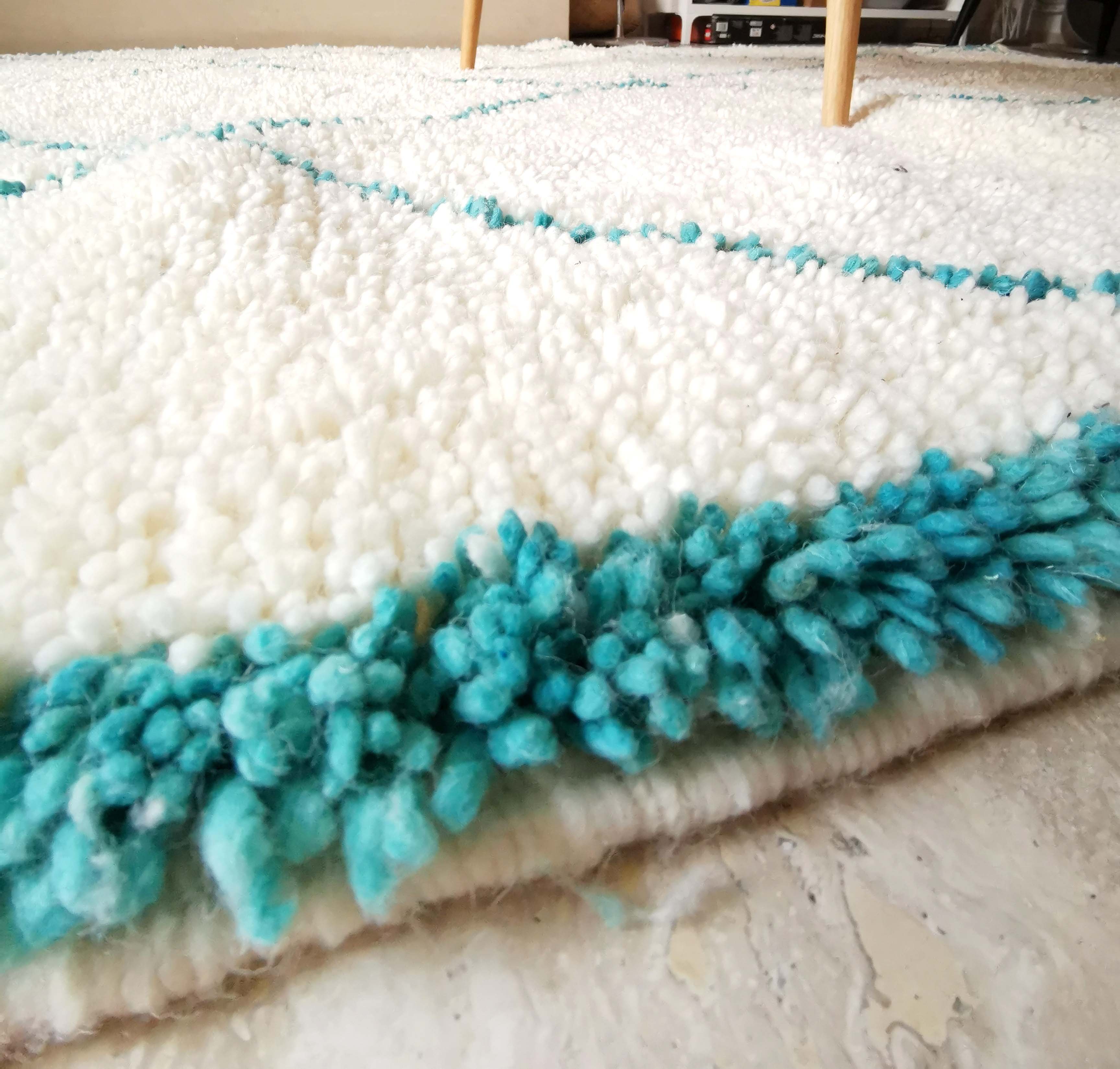 Berber carpet blessed ouarain true turquoise blue with diamonds in wool