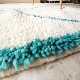 Berber carpet blessed ouarain true turquoise blue with diamonds in wool