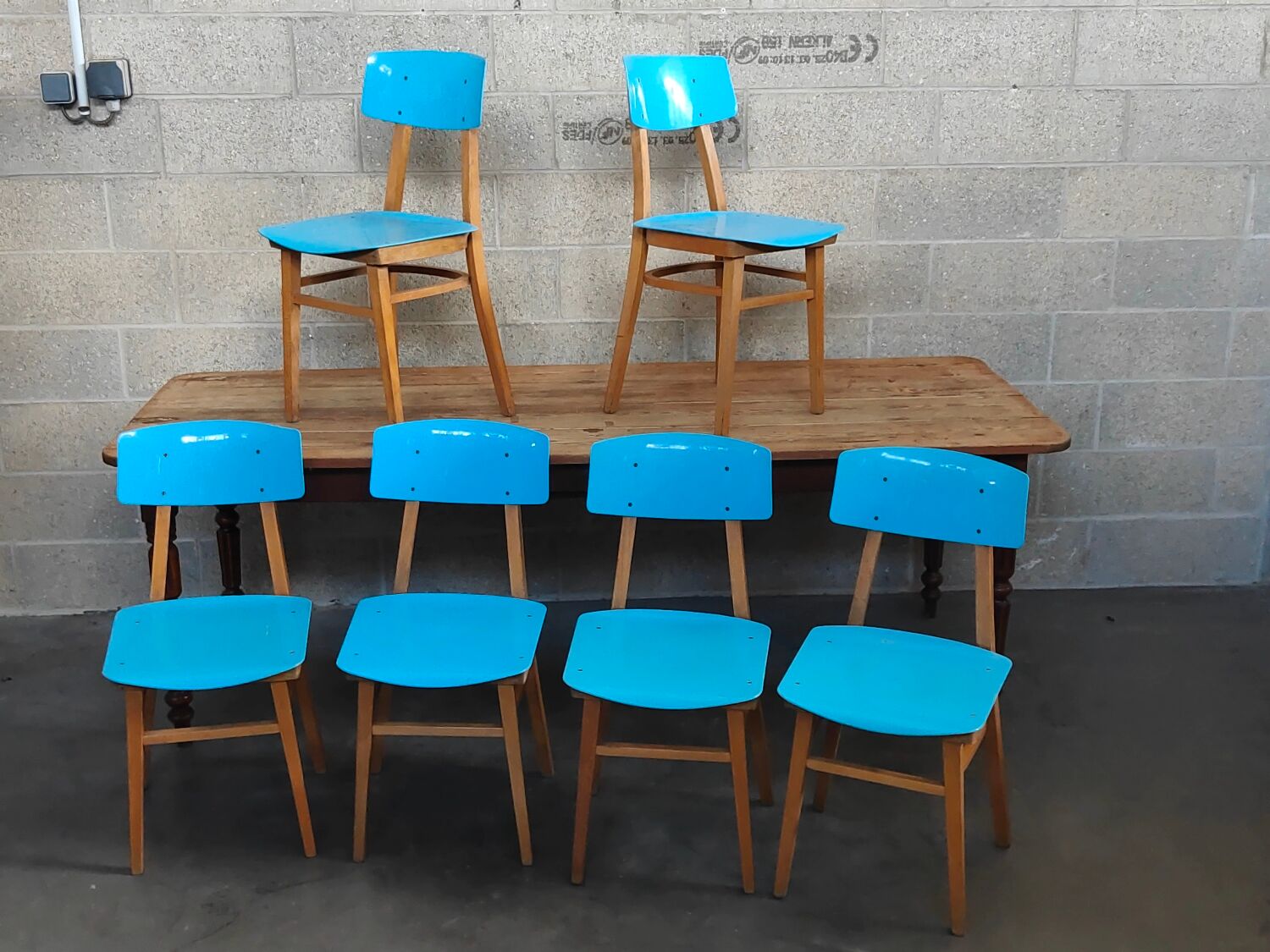Set of 6 blue chairs TON (Thonet)