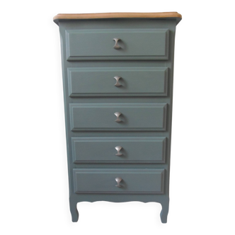 Vintage chest of drawers, 5 drawers, enhanced in smoky green.