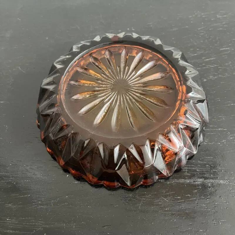 Amber glass ashtray