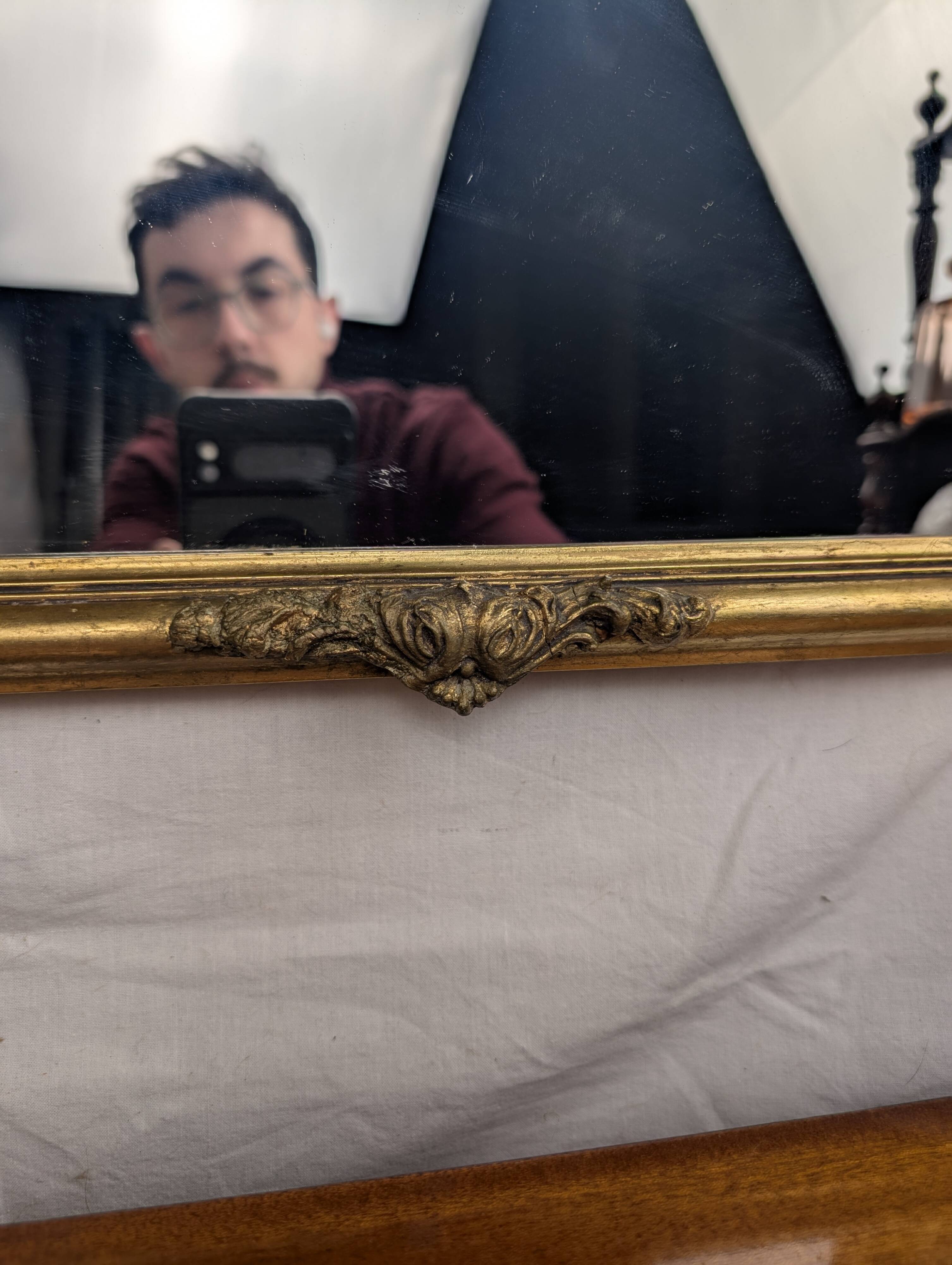 Golden Wall Mirror 57x33 Rococo Style, Louis XV in Wood and Stucco Vintage 50s