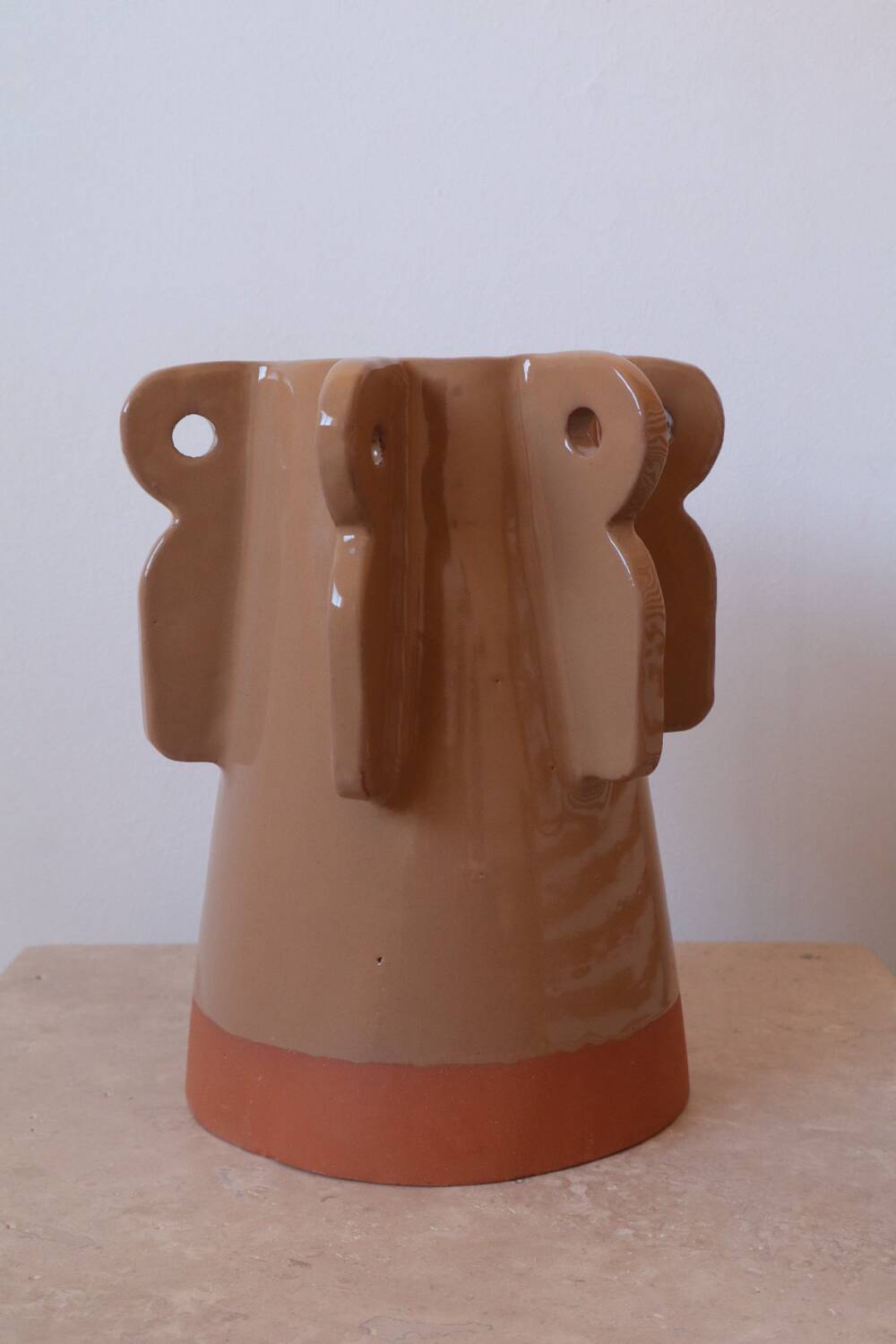 Handmade beige sculptural ceramic vase