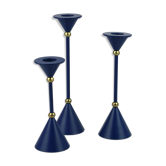 Ensemble de trois bougeoirs bleu foncé