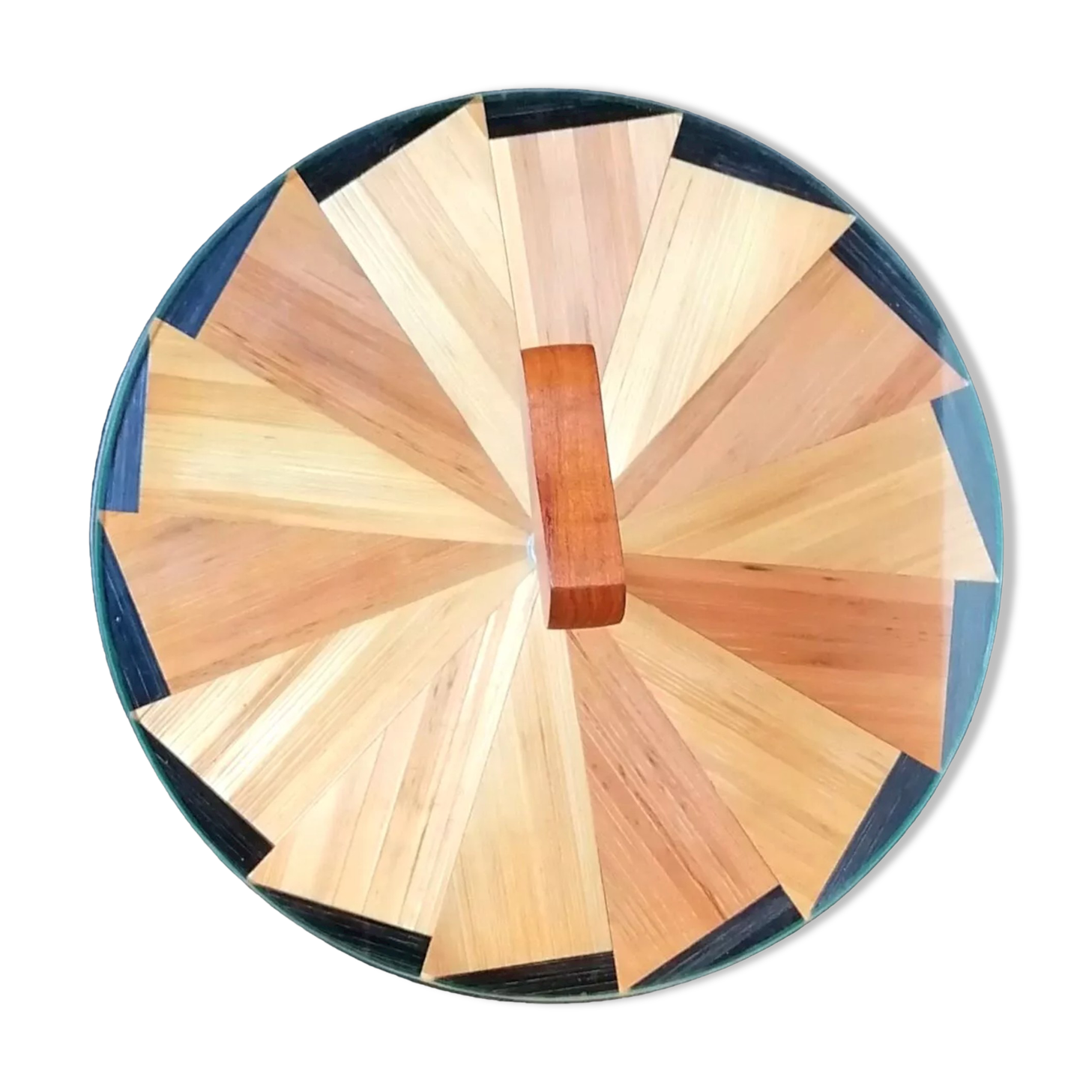 Plateau à fromage bois marqueterie de paille années 70