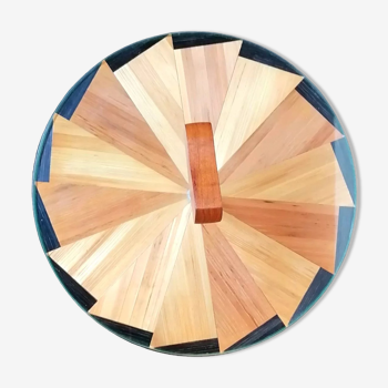 Cheese platter wood marquetry straw 70s