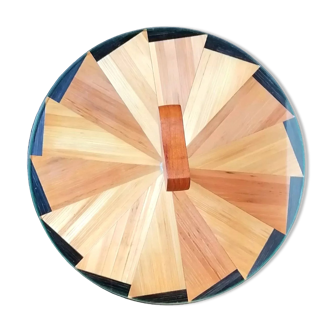 Cheese platter wood marquetry straw 70s