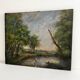 Old oil painting on canvas of a landscape by the pond.
