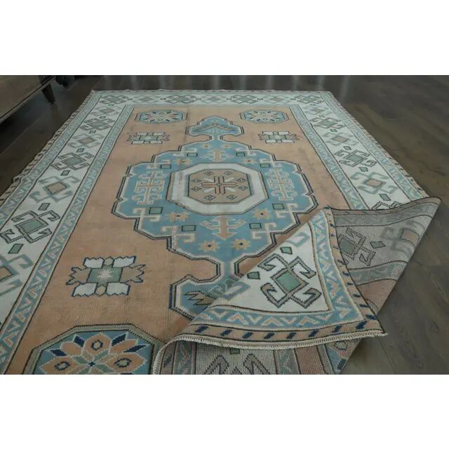 1970s Vintage Turkish Oushak Handmade Wool Cotton Orange  Area Rug 190x275