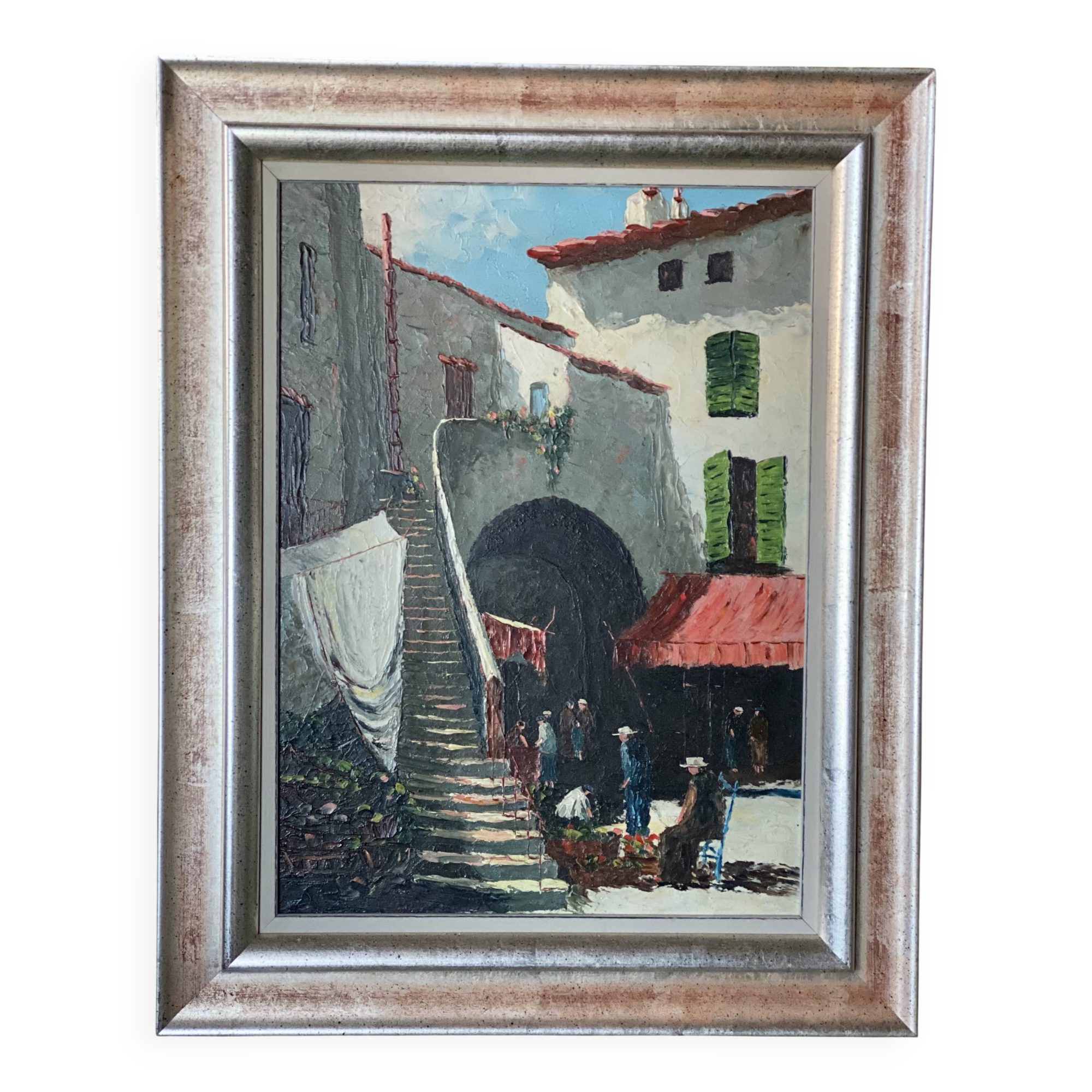 Painting by charles cermak village scene in provence (st tropez)