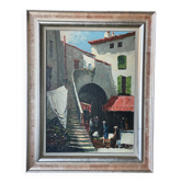 Tableau de charles cermak scène de village de provence (st tropez)