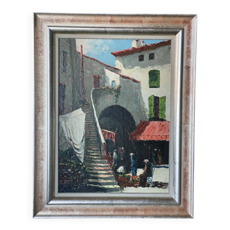 Tableau de charles cermak scène de village de provence (st tropez)