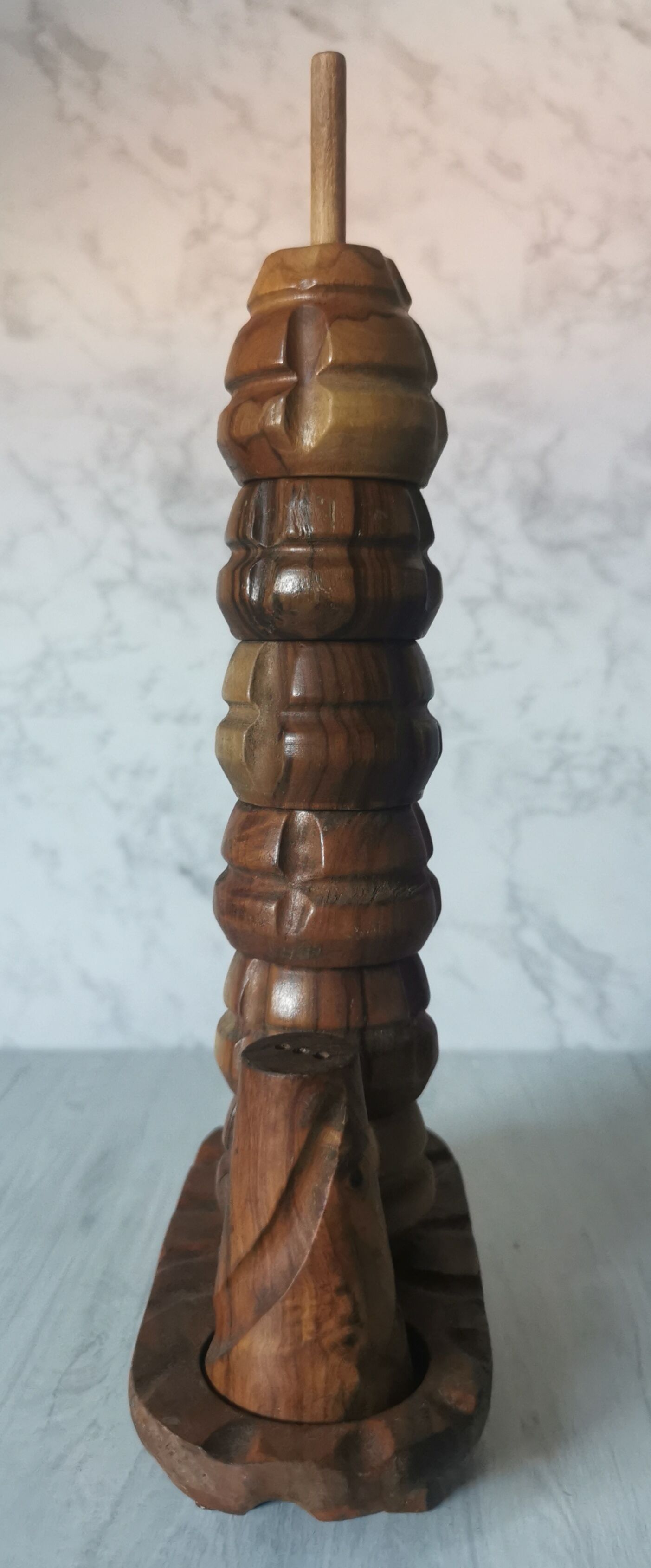 Carved wood shells salt and pepper shaker