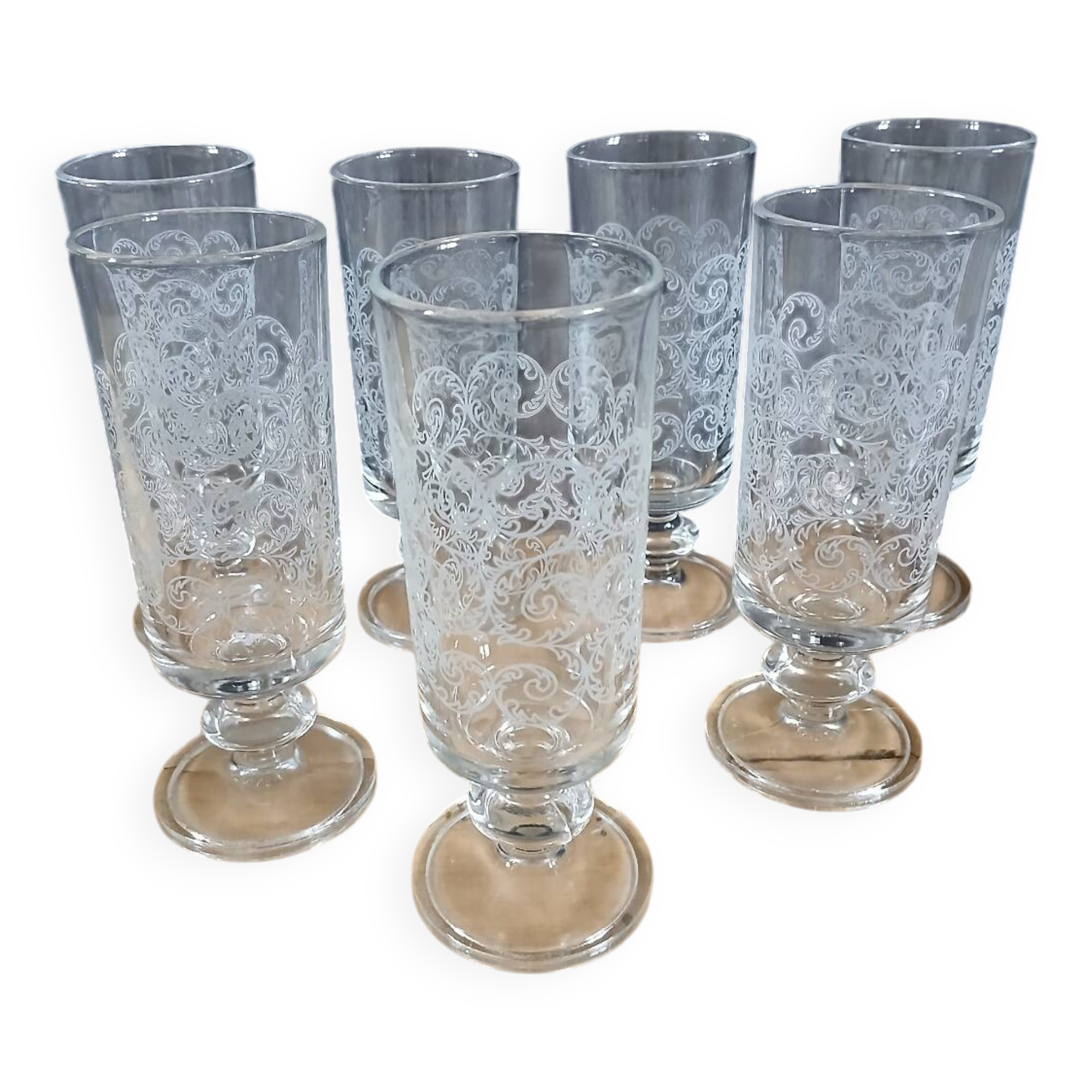 7 vintage glass flutes