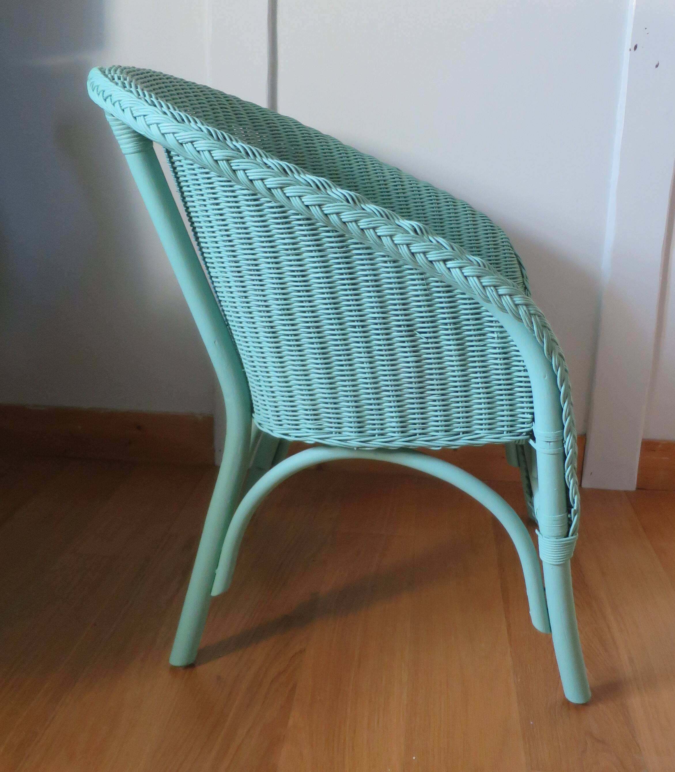 Fauteuil rotin osier vintage 1985 vert