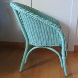 Fauteuil rotin osier vintage 1985 vert