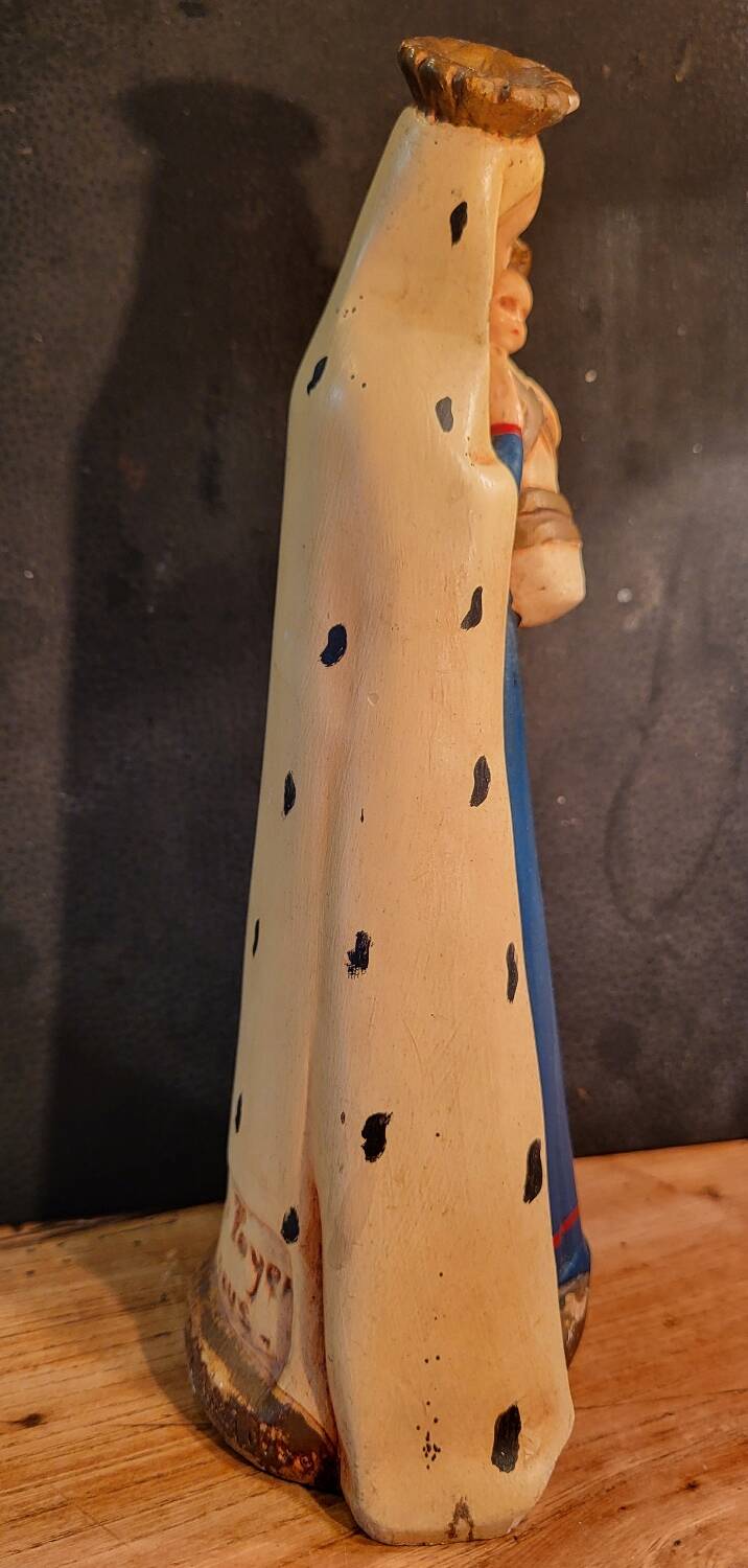 Virgin Mary with Child statue signed by Jeanne Ferrez