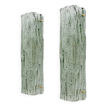 Pair of Mazzega-Style Aquamarine Murano Glass Sconces