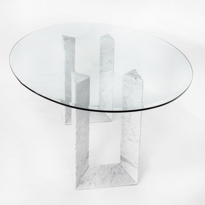 Table named "Diapason". Carrara marble and glass. Cattelan Italia. 90s.