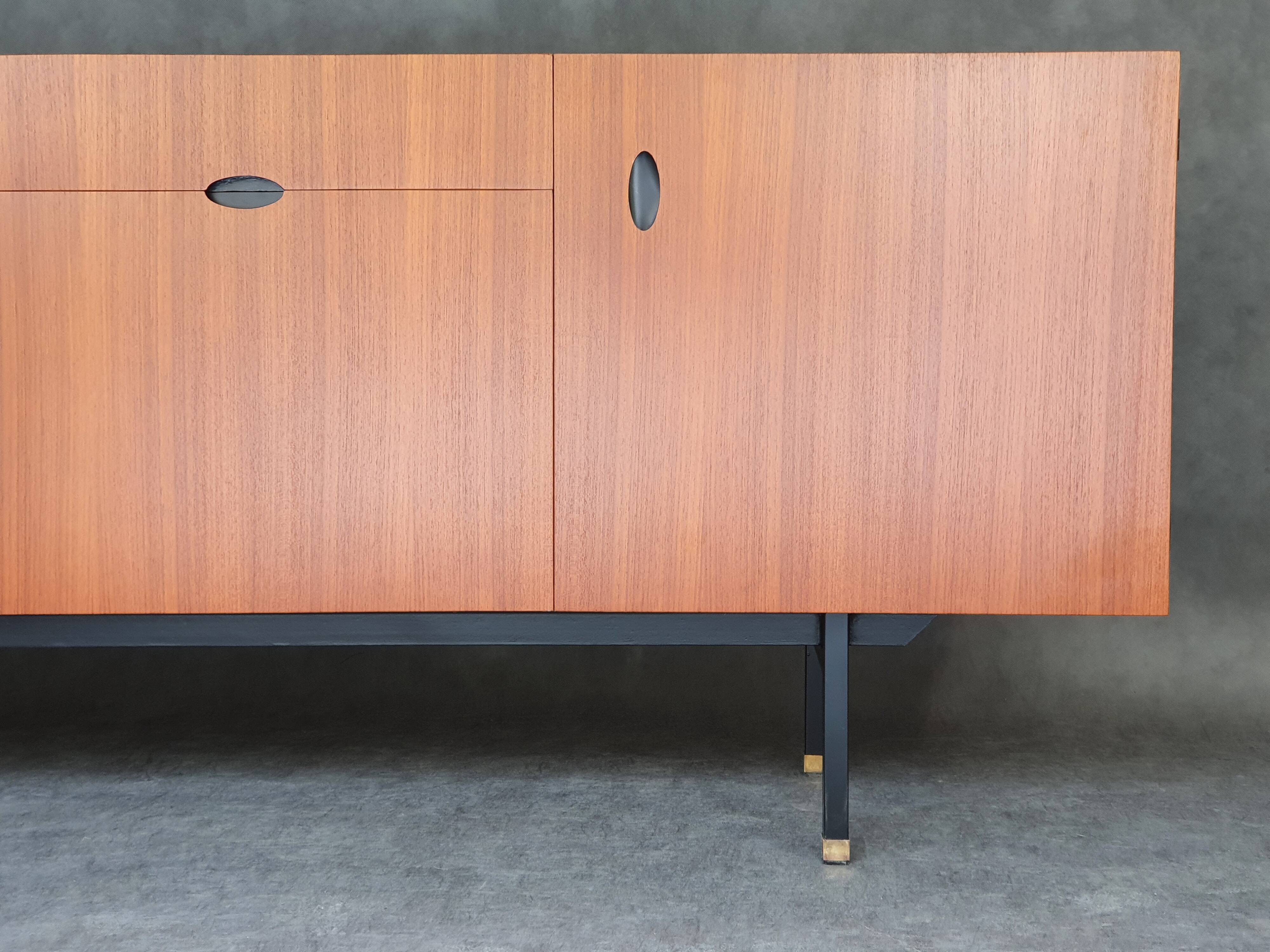 Minimalist mahogany veneer row by Paul Geoffroy 1960s