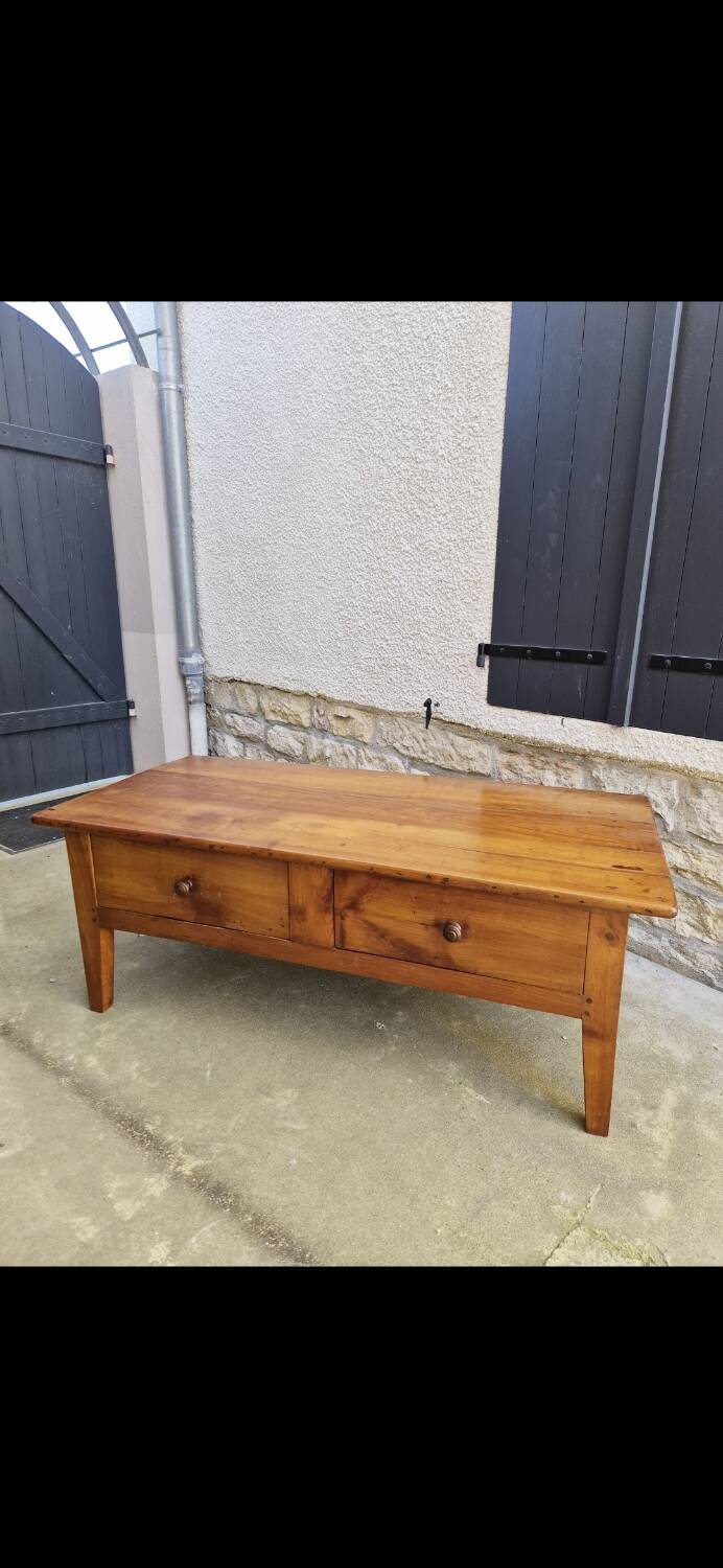 19th century solid walnut farmhouse coffee table - 2 drawers