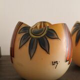 Pair of Legras Art Deco ball vases with orange tree decoration