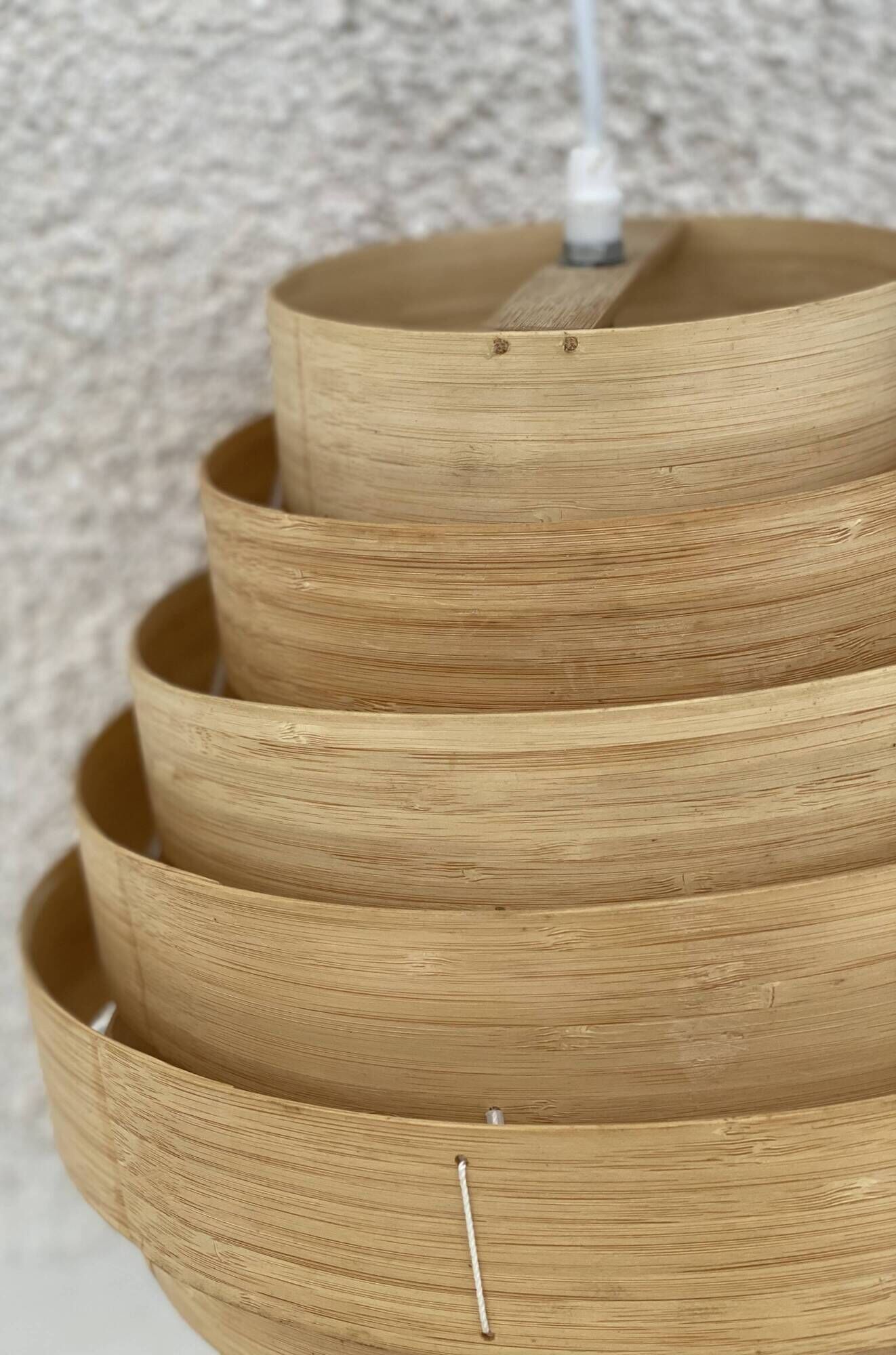 Scandinavian design pendant light from the 1960s in cylindrical wooden slats